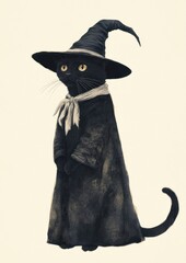 Wall Mural - Black Cat costumes wearing witch outfit cat animal human