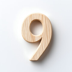 Wall Mural - A wooden number nine is displayed against a plain background, showcasing its natural texture and design.