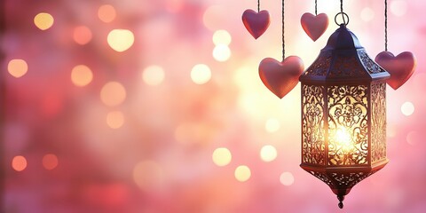 Wall Mural - beautifully illuminated lantern surrounded by romantic hearts, perfect for creating a whimsical and 