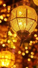Wall Mural - glowing lanterns against a shimmering bokeh background: captivating warmth and ambience perfect for 