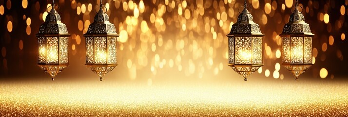 Wall Mural - golden lanterns glowing in celebration: illuminate your festive moments with elegant decorative ligh