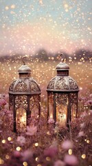 Wall Mural - enchanting lanterns illuminating a dreamy meadow at dusk: a mesmerizing blend of warmth and whimsy i
