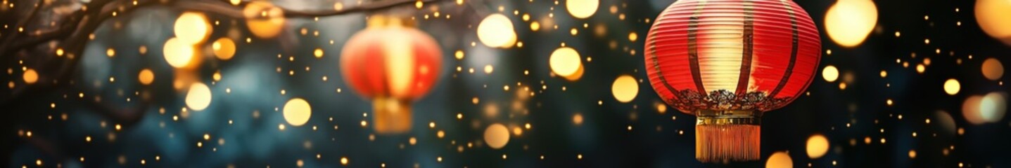 Wall Mural - festive lanterns illuminating the night sky: a captivating celebration of light and color for cultur