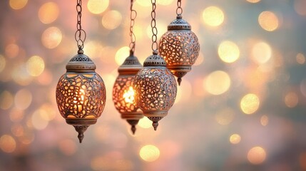 Sticker - elegant moroccan lanterns illuminating a dreamy bokeh background: perfect for home decor and cultura