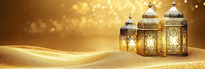 Wall Mural - golden lanterns illuminating a soft sand dune: perfect ambiance for celebratory events, cultural fes