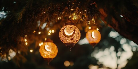 Wall Mural - enchanting moonlit lanterns: transform your space with magical ambience and warmth from artistic lig