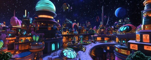 Wall Mural - a bustling space station serving as a hub for intergalactic commerce and trade.