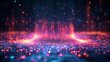 Digital data stream, glowing particles, abstract background, tech presentation