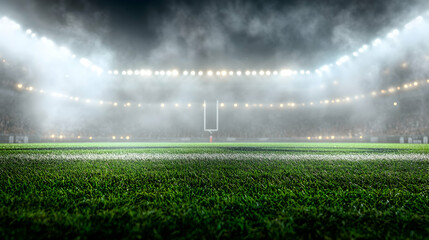 Empty Football Stadium at Night, field, lights, grass, green, game