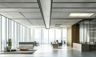 Wall Mural - Modern office interior with furniture and large windows.