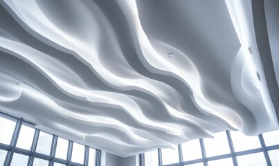 Wall Mural - Wavy white ceiling with large windows below.