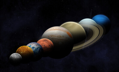 Wall Mural - planetary parade. a planetary alignment, see eight planets - mercury, venus, earth, mars, jupiter, s