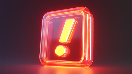 Poster - glowing exclamation mark icon in transparent frame, symbolizing alert or warning. vibrant red color 