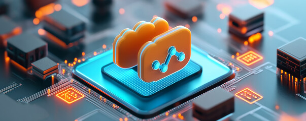 Wall Mural - cloud storage icon on digital circuit board, symbolizing data management and connectivity. vibrant c