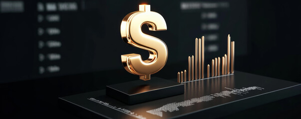 Wall Mural - golden dollar symbol with financial chart background, representing banking success and investment gr