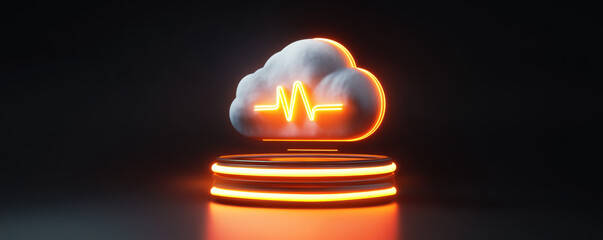 Wall Mural - cloud icon with glowing heartbeat line, representing health monitoring and data security in technolo