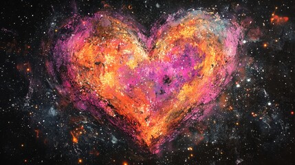colorful heart galaxy art, space heart background, cosmic heart design, colorful nebula heart, roman