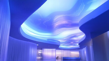 Wall Mural - Blue abstract ceiling over modern, bright interior.