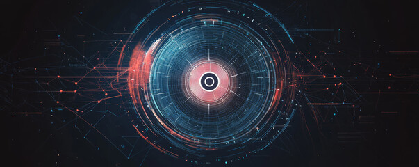 Wall Mural - futuristic digital circle with technology elements, glowing lines, and intricate patterns. design co