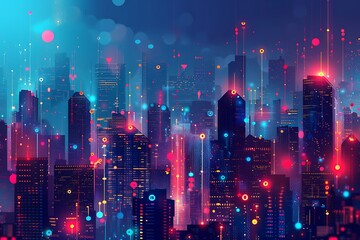 Poster - Smart city development concept. Telecommunication and communication network on city