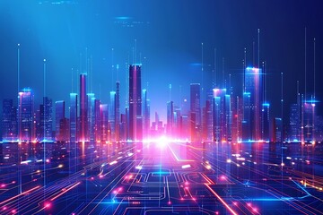 Poster - Smart city development concept. Telecommunication and communication network on city