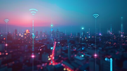 Poster - Smart city with wireless network connection and internet of things technology concept.