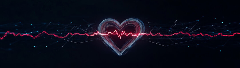 Wall Mural - vibrant heart shape with digital heartbeat pulse line, symbolizing life and emotion. background is d