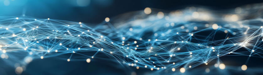 Wall Mural - mesmerizing abstract background featuring interconnected lines and glowing dots in shades of blue, e
