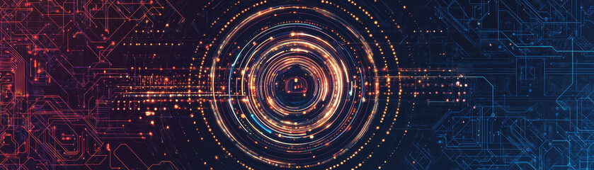 Wall Mural - neon circuit design with radial patterns and glowing lights, creating vibrant and futuristic backgro