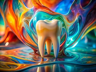 Close-up of Translucent Tooth on Vibrant Abstract Background - Dental Anatomy Stock Photo