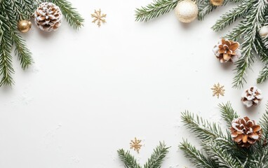 Wall Mural - A detailed close-up of a Christmas tree showcasing intricate pine cones and delicate snowflakes, capturing the essence of winter festivities.