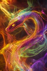 Poster - Multicolored snake, ethereal smoke, vibrant scales.