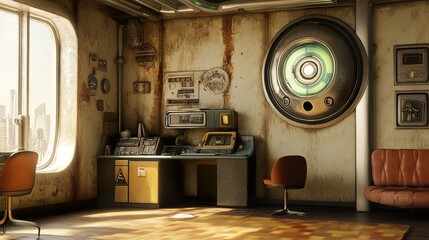 Canvas Print - Retro Futuristic Office Interior Design