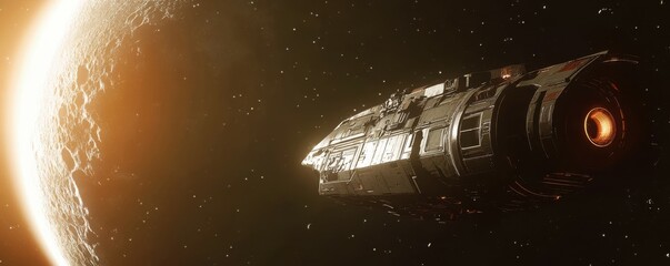 Wall Mural - abandoned space station orbiting a distant planet.