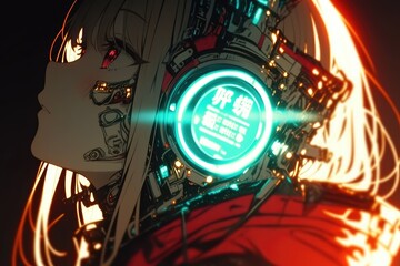 Wall Mural - Anime Girl Cyborg Futuristic Headgear Technology