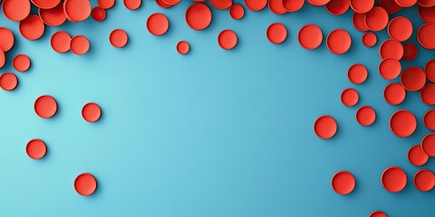 Poster - Vibrant blue background with scattered red textured circles along the top edge creating a playful minimalist design with ample copy space.