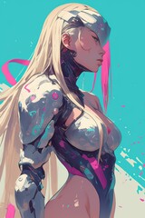 Wall Mural - Futuristic Female Cyborg with Long Blonde Hair