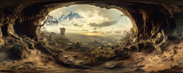 Wall Mural - a panoramic view of a hidden alien civilization nestled within a crater.
