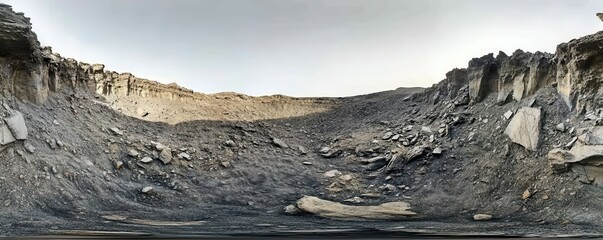 Wall Mural - a panoramic view of a hidden alien civilization nestled within a crater.