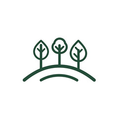 minimalistic eco friendly logo featuring three stylized trees on hill. this design symbolizes nature
