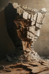 Poster - Cracked rock formation against a plain, damaged wall.