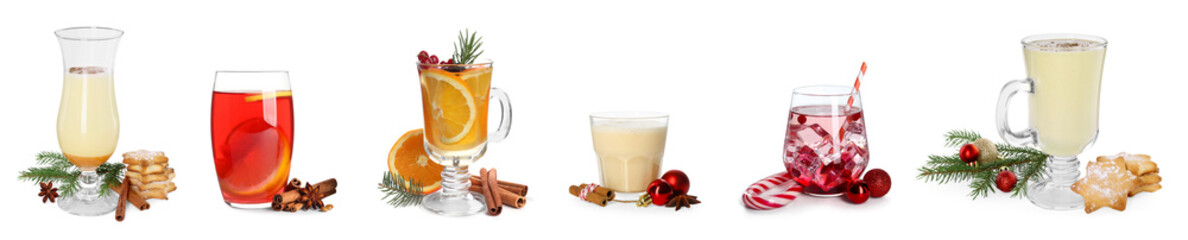 Canvas Print - Different Christmas cocktails isolated on white, set