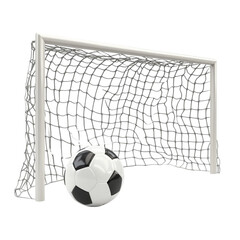 Soccer ball entering goal net game sports victory success