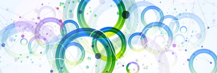 Poster - Abstract background with gradient circles. Scientific, futuristic theme with plexus effect.