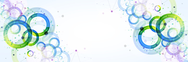 Poster - Abstract background with gradient circles. Scientific, futuristic theme with plexus effect.