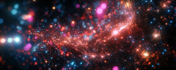 Wall Mural - abstract digital composition of glowing circuits and nodes, tech innovation.
