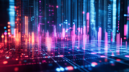 Wall Mural - abstract financial background with glowing stock charts and bar graphs