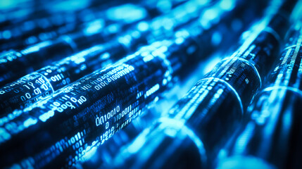 Wall Mural - abstract blue digital data cables and lines