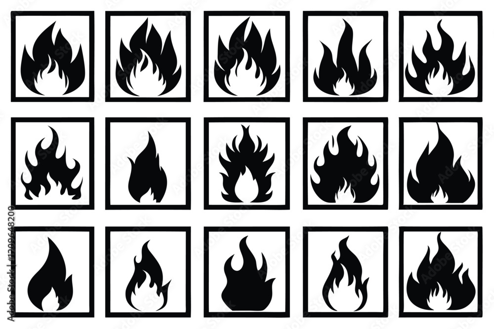 Flame fire border frame silhouette set vector illustration clipart ...