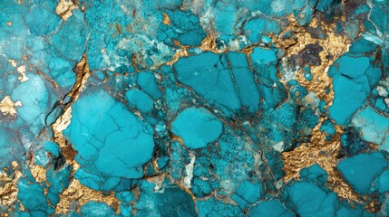 Sticker - Turquoise Stone Texture with Elegant Gold Veins Perfect for Luxury Design and Background Use